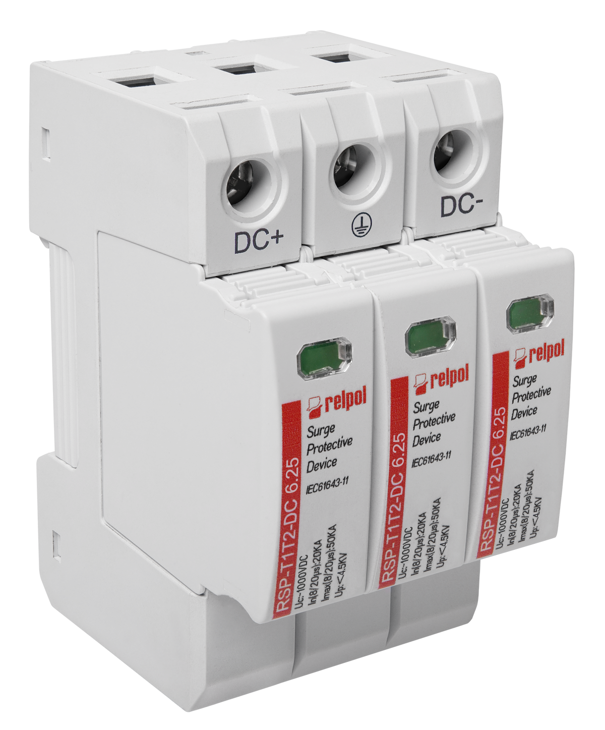Relpol RSP-T1T2-DC 6.25/3P – DC Power Surge Protection
